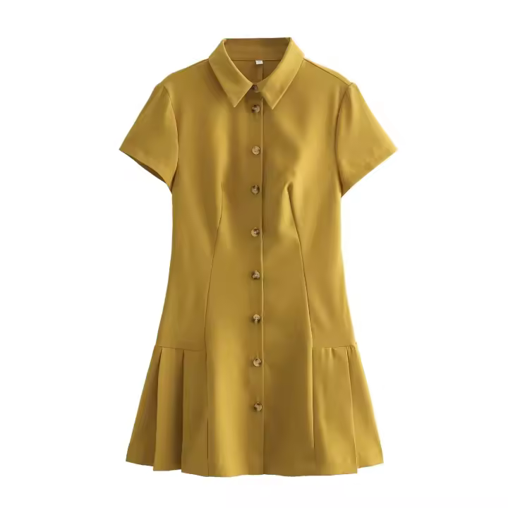 MSNOLOA Vestido Mini De Verano Para Mujer Estilo Casual Cuello Polo Manga Corta Decoración De Botones Silueta Plisada Polyester - 1