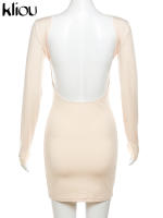 Vestido Mini De Seda Leche Para Mujer Kliou Verano Casual Sin Mangas Cuello Redondo Ajustado Bodycon Estilo Clásico De Calle - details 3