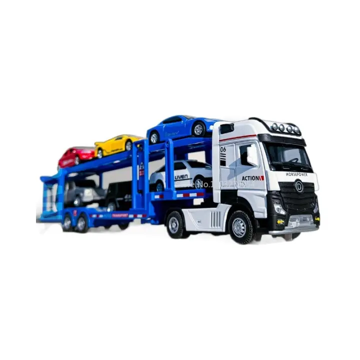 Coche De Juguetes De Aleación De Metal Diecast 1/32 Con Transporte Doble Capa Vehículos Planos Con Sonido Y Luz Para Niños - 1