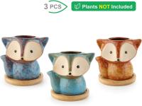 Fox macetas, macetas de cerámica conjunto de 3, jardín hogar Oficina escritorio decoración con transmutación esmalte, cumpleaños - details 3