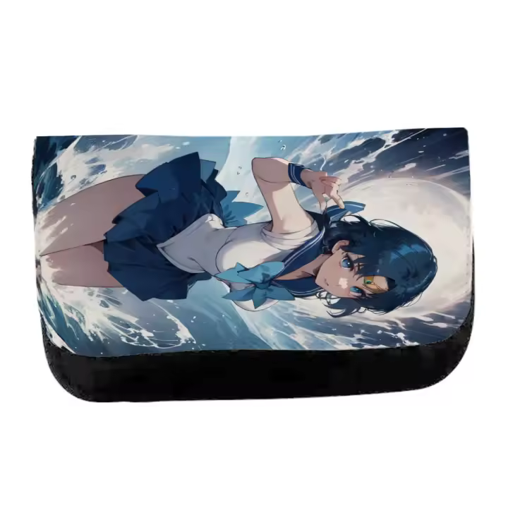 MERCHANDMANIA Estuche Neceser de lona Sailor moon guerrera mercurio mercury Ami Mizuno unisex negro bolsa aseo multiusos - 1