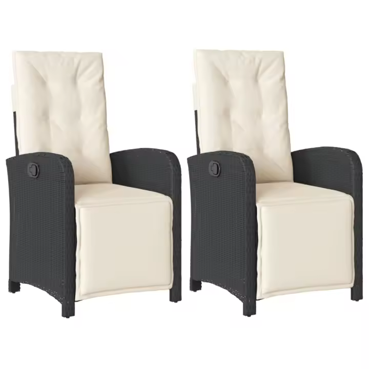 vidaXL Sillones reclinables jardín con reposapiés 2 uds ratán PE negro - 1