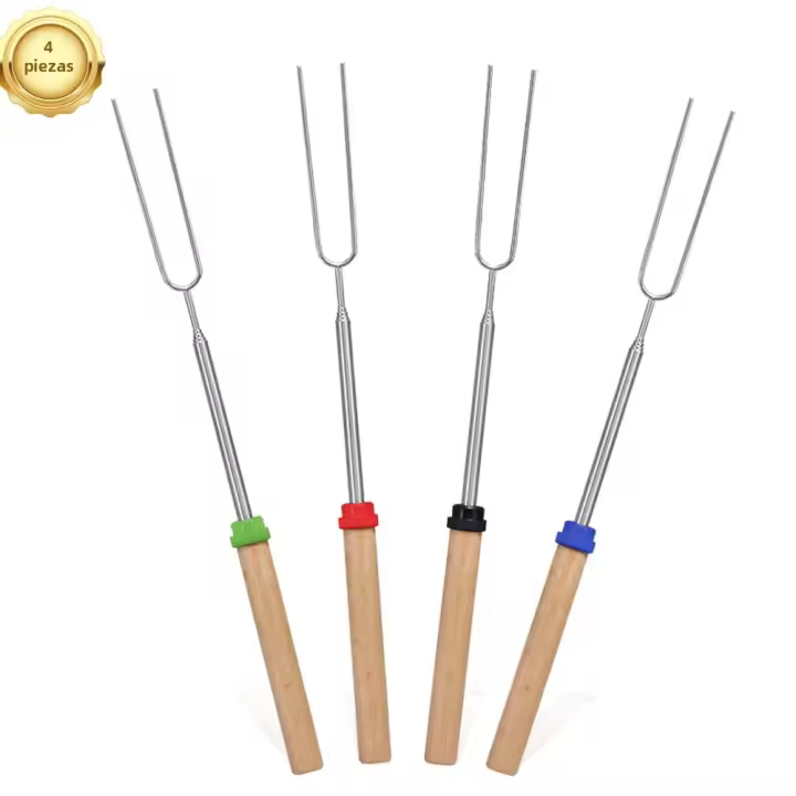 Juego De Palillos Para Toasts De Mallow Retráctiles Con Mango De Madera Y Herramienta De Barbacoa Para Campamento Y Grill Longitud Total De 32 Pulgadas - 1