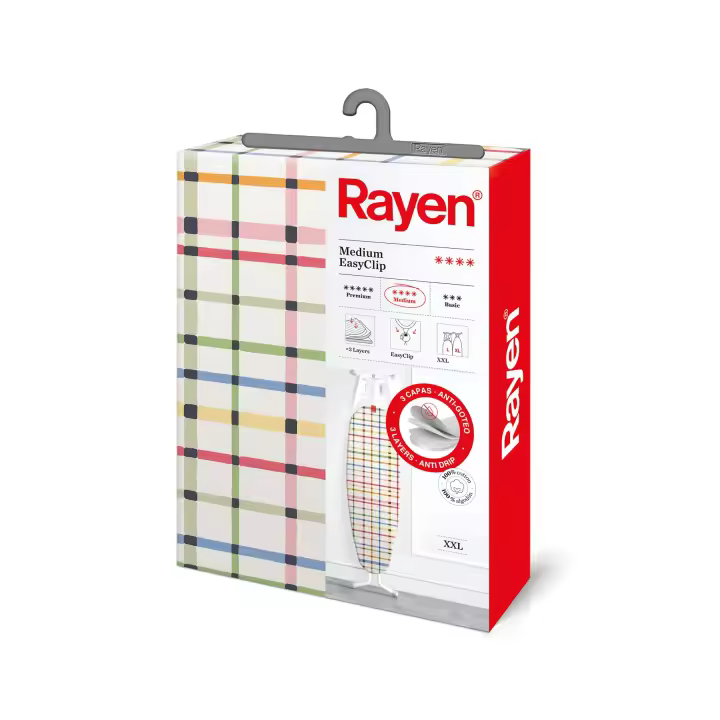 Rayen | Funda Tabla de Planchar Universal | Funda de Planchar Ajuste EasyClip | 3 capas: Espuma, Muletón, tejido 100% Algodón | Gama Medium XXL | Medida: 150 x 55 cm | Estampado - 1