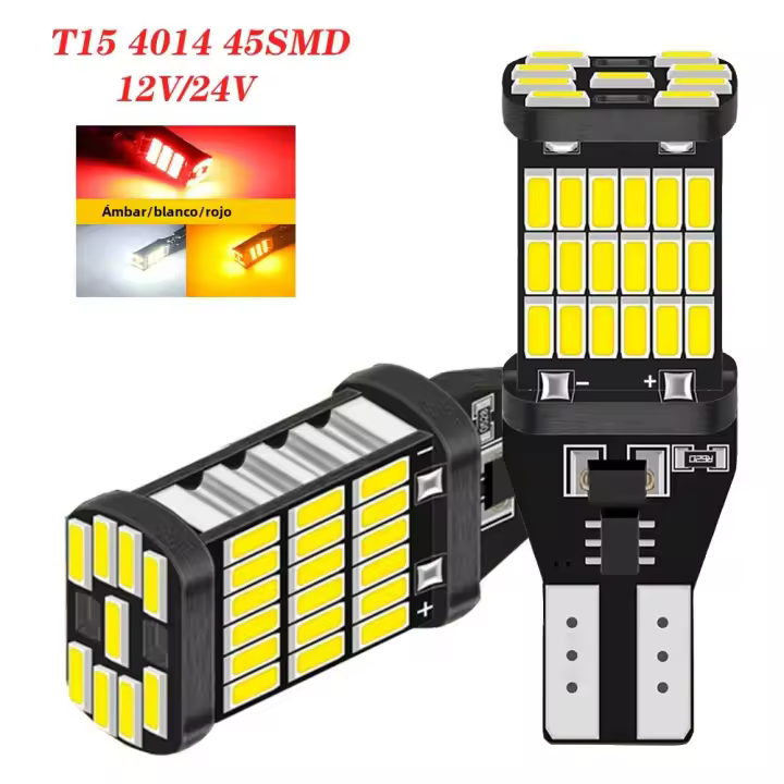 2pcs Luz De Freno Retroiluminada LED T15 921 912 W16W T16 Canbus 45SMD Luz De Señal De Volante Luz De Apoyo Blanco Amarillo 12V 24V Universal - 1