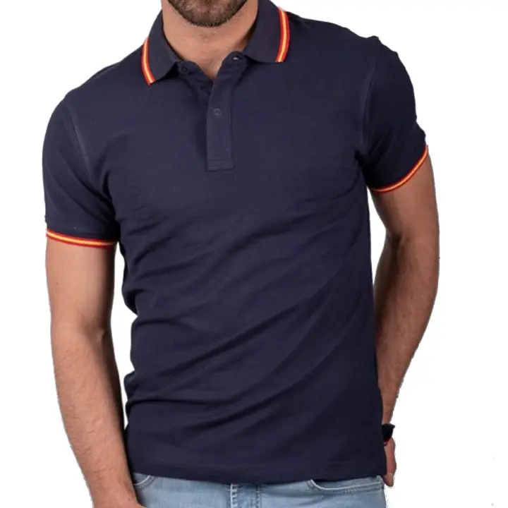Polo Bandera España Hombre de Manga Corta con la Bandera española en Cuello y Mangas algodón (AZUL MARINO) - 1