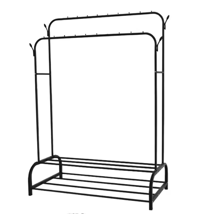 Perchero Burro Doble de Metal para Ropa, 2 Barras, Doble Zapatero, Ganchos Laterales,Organizador de Ropa Resistente para Colgar y Almacenar 160x55x110 CM - 1
