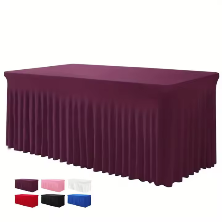Mantel Rectangular De 6ft Con Falda De Poliéster Ajustable Negro Cubierta De Mesa De Spandex Para Mesa De 6 Pies - 1