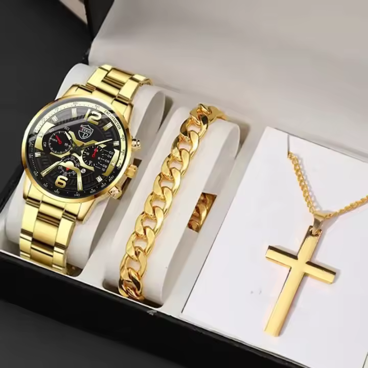 Set De 5 Relojes De Pulsera De Acero Inoxidable Para Hombre DEYROS Moda Calendario Negocios Relojes De Cuarzo Casual Pulsera Collar - 1