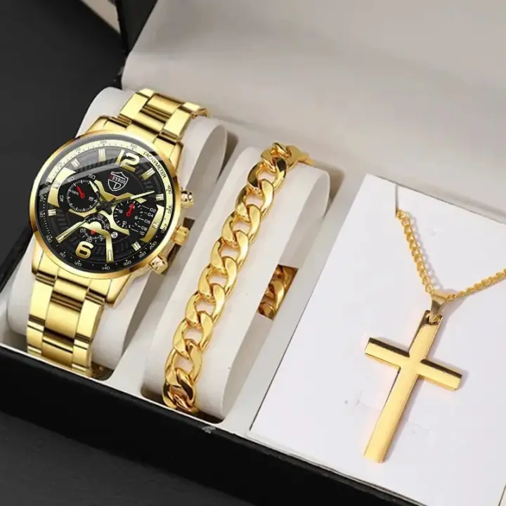 Set De 5 Relojes De Pulsera De Acero Inoxidable Para Hombre DEYROS Moda Calendario Negocios Relojes De Cuarzo Casual Pulsera Collar - 1
