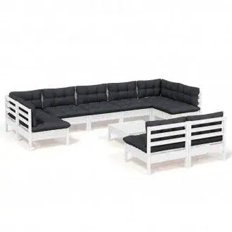 VIDAXL juego de muebles para exteriores de madera maciza de pino blanco y gris antracita 10 piezas - 1