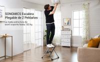 SONGMICS - Escalera de 2 peldaños Plegable, Ancho de Marcha 20 cm, Goma Antideslizante, con asa, Carga 150 kg, Acero, Gris y Negro/Blanco y Negro - details 0