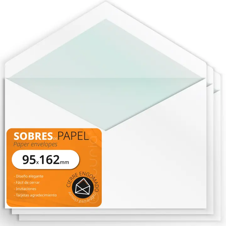 Sobres Papel, Sobres de Papel Blanco con Solapa de Pico, Sobres para Invitaciones y Cartas, Sobres de Papel para Tarjetas Regalo, Cumpleaños, Boda o Comunión - Ofituria (95x162mm, 100 uds) - 1