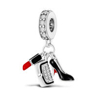 Perlas De Perfume Para Mujer Plata Esmaltada Colgante De Zapatos Altos Y Lápiz Labial Para Pulsera DIY Joyería - details 6