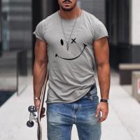Camiseta Hombre Divertida Con Rostro Sonriente Moda Verano 2023 Estilo Casual Manga Corta Impresión 3D Suelta Para Compras - details 2