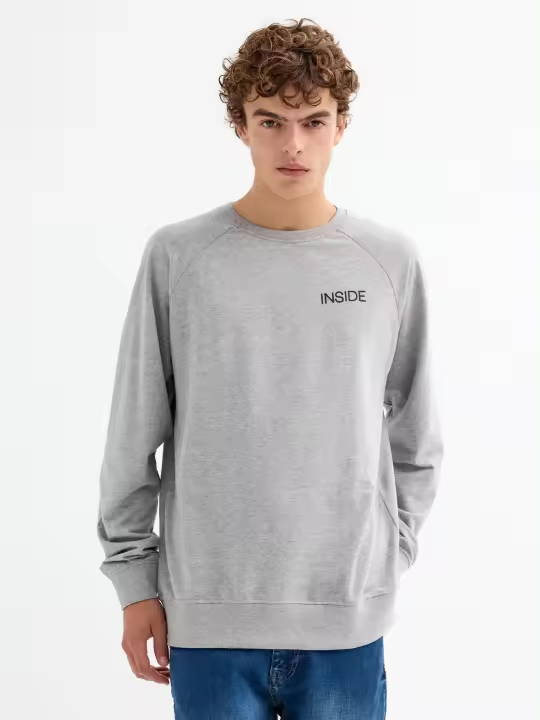Sudadera regular de manga larga y cuello redondo sin capucha con estampado de texto de la marca INSIDE - 1