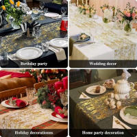 1pc Corredor De Mesa De Poliéster Dorado Metálico Brillante Para Decoración De Comedor Bodas Cumpleaños Banquete - details 4