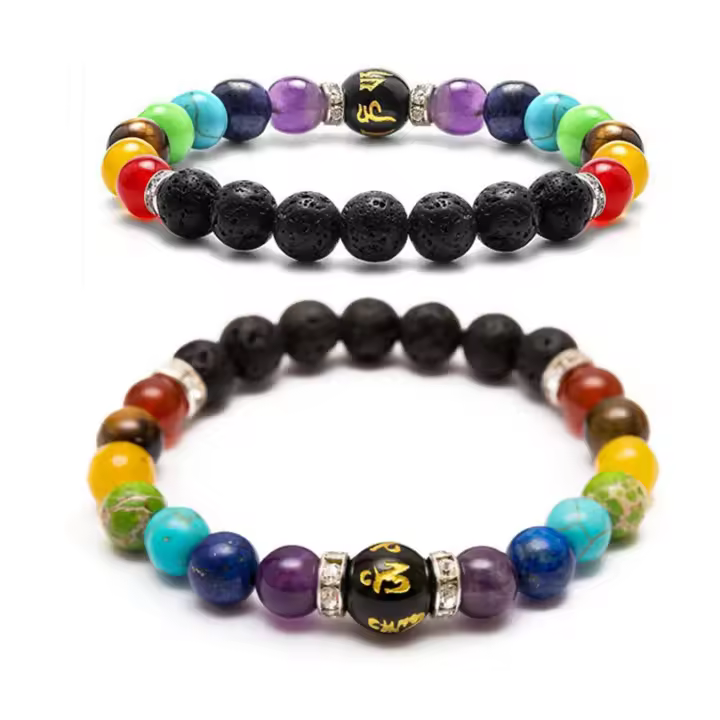 Pulsera De Los 7 Chakras 2pcs Para Hombres Y Mujeres Con Tarjeta De Significado Joyería De Hecho Natural Para Yoga Y Healing Regalo - 1