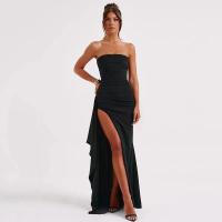 Vestido Largo De Noche Para Mujer En Negro Sin Mangas De Espalda Descubierta Y Abertura Alta Vestido Bodycon Sexy Para Fiesta Club Polyester - details 5
