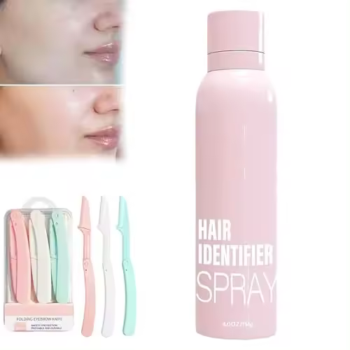 Spray identificador de cabello para afeitado facial, spray identificador de cabello para dermaplaning, spray de piel para cara, spray identificador de cabello facial con 3 afeitadoras, adecuado para toda la piel (1 botella) - 1