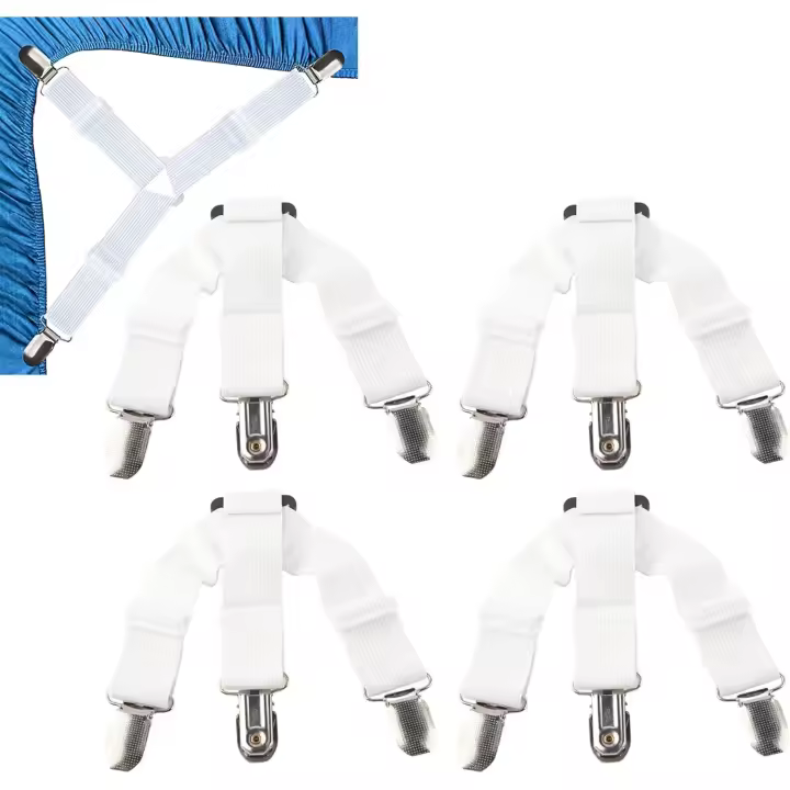 4 piezas de sujetadores de retención de sábanas, sujetadores elásticos de funda de colchón y manta, sujetadores de ropa de cama para el hogar, compactos y sin daños - 1