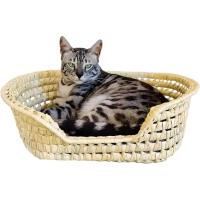 COSHANO Cesta Cama para Gatos y Perros en Palma Trenzada. Cama para Gatos de Mimbre. Fabricado a Mano (48x40x16 Marron) - details 0