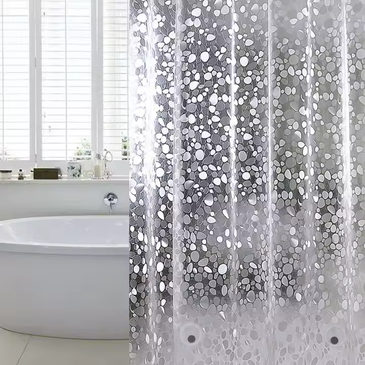 Cortina de Ducha Antimoho 180 x 200 cm EVA Impermeable con 12 Anillas, Cortina de Baño Semitransparente 0,2 mm, Patrón de Piedra 3D, para Bañera - 1