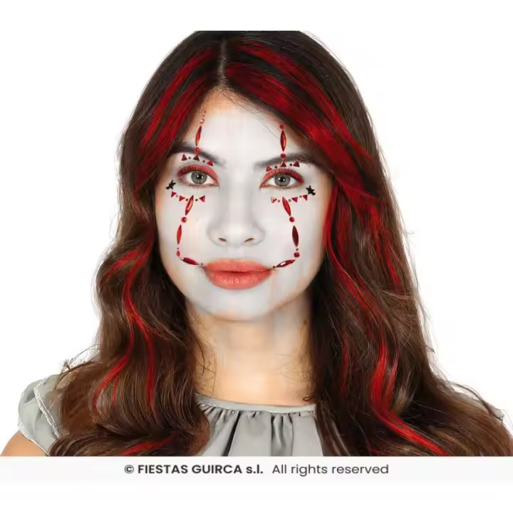 Complemento para Halloween Joyas Faciales adhesivas. Contenido Joyas Faciales. #Guirca  #Halloween  #Payasa #Maquillaje - 1