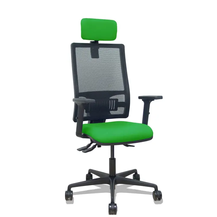 Silla Bormate asincro malla negra asiento bali verde brazos 2D ruedas 65mm cabecero regulable - 1