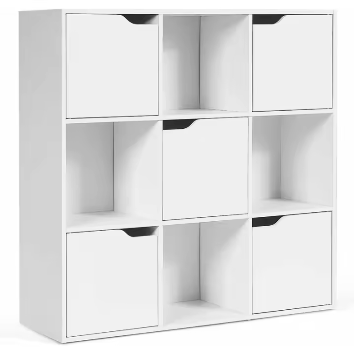 ARISE SHOP-Armario organizador de almacenamiento de 9 cubos con puertas, unidad de exhibición de compartimento con 4 cubos abiertos y 5 gabinetes para oficina en casa, 90 x 29 x 90 cm - 1