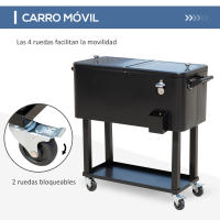 Outsunny Carro de Bebidas Refrigerado 75,7 L Carro Nevera con Ruedas Abrebotellas y Estante Nevera para Exterior Patio Fiesta Terraza 90x39x83 cm Negro - details 4