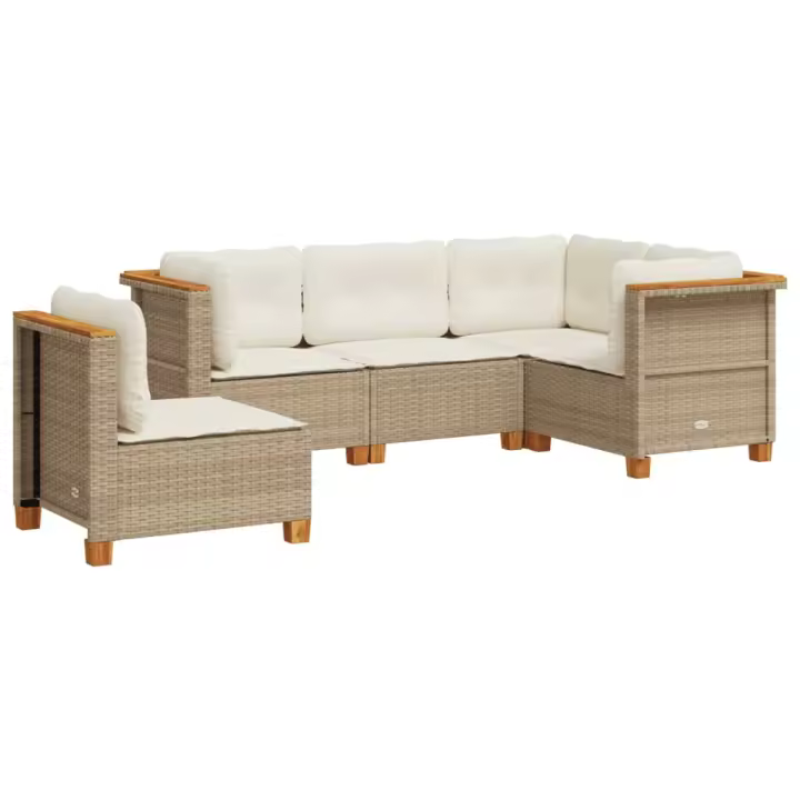 vidaXL Juego de sofás jardín con cojines 5 pzas ratán sintético beige - 1