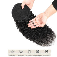 Extension De Cabello Sintético Con Cordón Curly Para Mujeres Africanas Ponytail Afro Corto Textura Kinky Color Sólido 10 Pulgadas - details 3