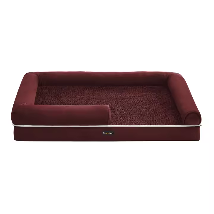 Feandrea Cama Ortopédica para Perros, Sofá, Cama para Mascotas, Acolchado Suave, Bordes Elevados, Funda Extraíble y Lavable, 120 x 85 x 20 cm, Antideslizante, Azul Carbón/Rojo Baya - 1