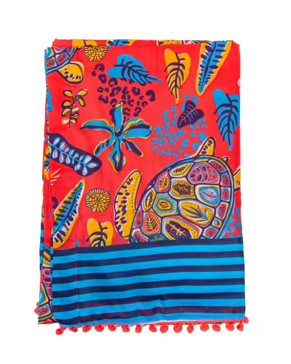 SUN & SURF Pareo Con Rizo Estampado Tortuga Tendencia Moda 90X170CM Doble Textura - Toalla Resistente Playa Sol y Piscina - 1