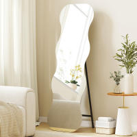 HOMCOM Espejo de Cuerpo Entero Ondulado 160x50 cm, Espejo de Pie, sin Marco, Base de Madera, para Salón, Dormitorio, Pasillo, Entrada - details 3
