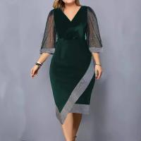 Vestido De Moda Para Mujer Con Nueva Temperamento En Malla Corta De Manga Y Cuello V Ajustado Y Casual De Medio Tamaño - details 2