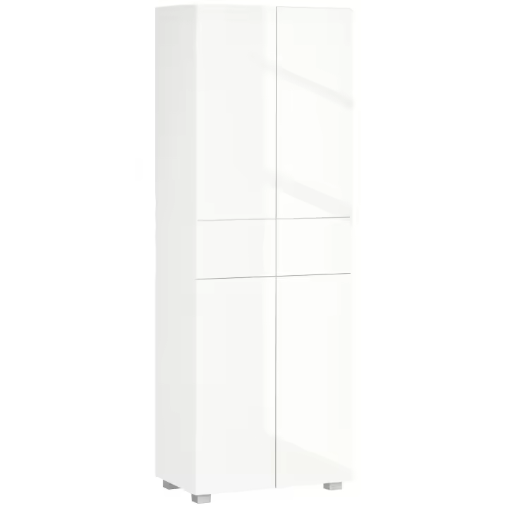 HOMCOM Aparador Alacena de Cocina Mueble Auxiliar de Cocina con 4 Puertas 2 Cajones y Estantes Ajustables para Comedor Salón Estilo Moderno Antivuelco 60x35x170 cm Blanco - 1