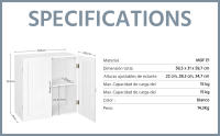 Armario de Baño Pared 59,5x31x59,5cm Mueble Baño Suspendido con Dos Puertas Armario Colgante para Cocina Cuarto de Baño,Lavadero,Ajustable Bandeje y Antivuelco - details 4