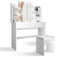 Tocador elegante blanco con iluminación led regulable, espejo, taburete y cajón, puerto usb integrado, diseño ahorra espacio, Miadomodo - details 0
