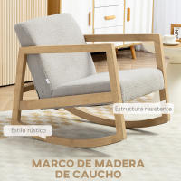 HOMCOM Mecedora Tapizada en Borreguito Silla Mecedora con Patas de Madera de Caucho y Reposabrazos Mecedora para Lactancia Carga 150 kg para Dormitorio Salón Gris - details 2