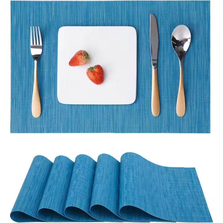 Juego de 6 manteles individuales lavables, manteles individuales tejidos, lavables, antideslizantes, resistentes al desgaste y al calor, manteles individuales de vinilo lavables para cocina, mesa de , hotel, manteles individuales de 30 x 45 cm (azul) - 1