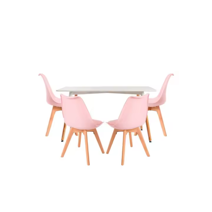 Conjunto Mesa Tower Rectangular 120 x 80 cm Blanca y Pack 4 Sillas Synk Basic - Rosa - 1