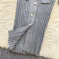 Vestido De Punto Para Mujer REALEFT Otoño Invierno Con Cinturón Cuello Polo De Mano Sola Manga Larga Ajuste Cintura Alta Vestido De Trabajo - details 13