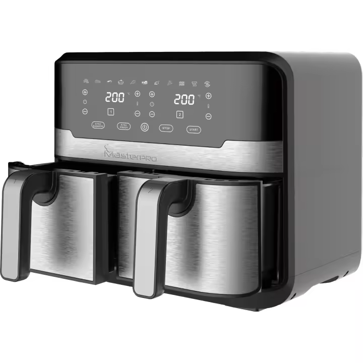 MasterPro Rocket Duo 900 Freidora de aire Color Negro de 9 L y 2400W, Pantalla LED Táctil y Cesta Antiadherente 11 Funciones - 1