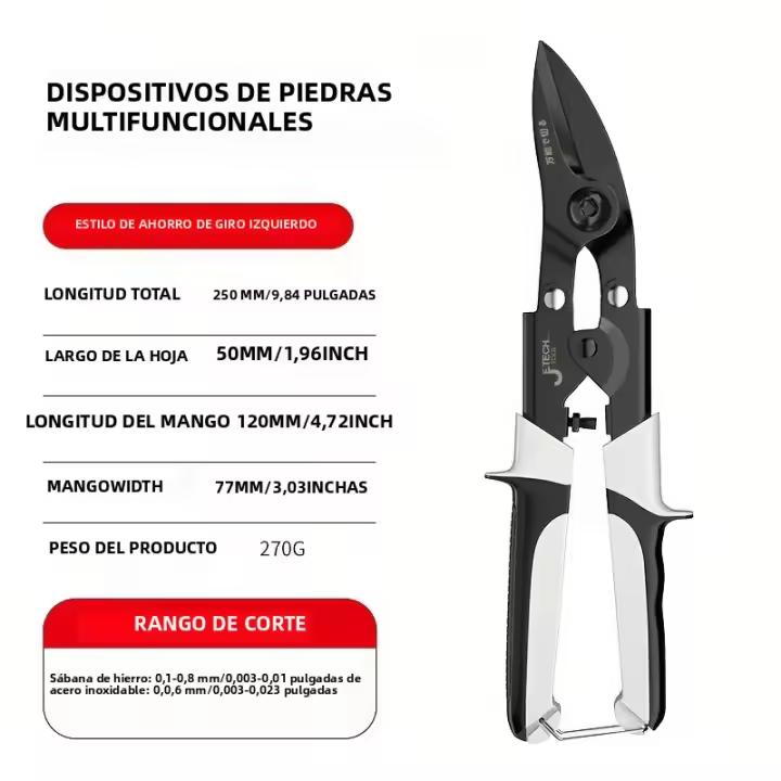 Tijeras Profesionales De Acero Para Metal Trimmer De Hojas De Metal Y PVC Herramienta De Corte Industrial Con Mango De Goma - 1