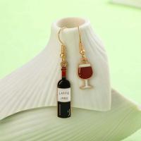 Pendientes Colgantes De Esmalte Asimétricos Con Botella Y Vaso De Vino Tinto Para Mujeres Y Niñas Joyería Regalo De Moda - details 2