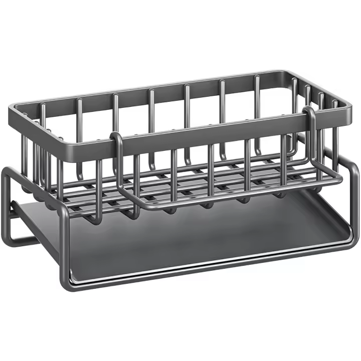 Organizador Cocina, Organizador Fregadero with Bandeja de Drenaje Autodrenante para Soporte de Esponja, Toallero, Soporte para Paños Cocina, Super Accesorios para Baño-Gris. - 1