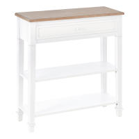 HOMCOM Mesa de Consola Multifuncional Mesa Auxiliar para Sala Pasillo Comedor con 2 Estantes 1 Cajón Extraíble Manija Estilo de Retro Pino 75,6x27,5x80,5 cm Madera Natural Blanco - details 0