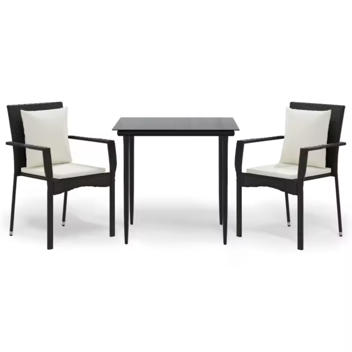 vidaXL Set comedor de jardín 3 pzas con cojines ratán sintético negro - 1